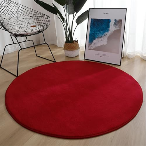 Hearda Rund Teppich - Korallenfleece Innenbereich, Waschbar Rutschfest für Schlafzimmer, Wohnzimmer, Kinderzimmer, Büro (60cm, Rot)