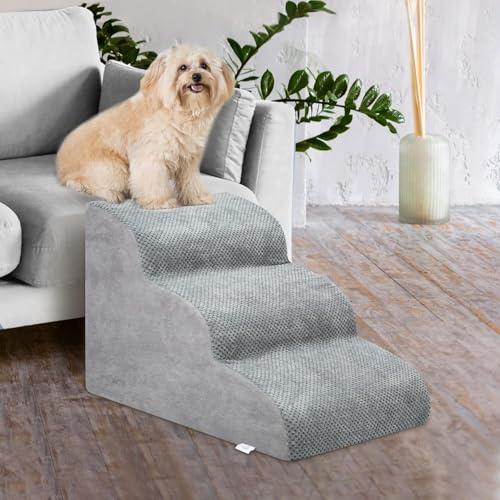 STARNINE Dog Steps For Bed Non Slip Pet Dog Steps For Sofa Soft Pet Ladder Steps Indoor Use Washable Sofa Steps High Density Foam (Grey, 3 Step, 3)