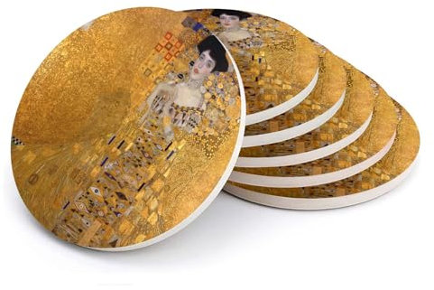 Rundes Keramik-Untersetzer-Set – Gustav Klimt Portrait von Adèle Bloch Bauer I Art Vintage Original Gold – 6 Stück (108 x 108 mm)