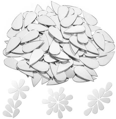 100 Pieces Small Mirrors for Crafts, 1 Inch Teardrop Mirror Tiles, Mini Self Adhesive Silver Teardrop Mosaic for DIY Craft, Wall Decor,