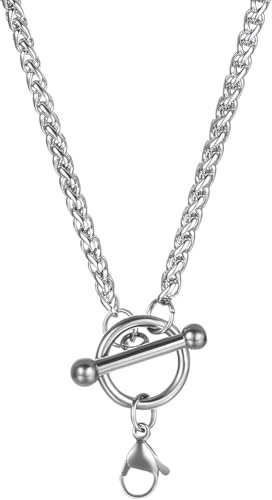 Accessories Toggle Necklace For Men And Women, 925 Sterling Silver Hip Hop Cuban Link Chain T Bar Toggle Clasp Long Chain Pendant Charm Choker Necklace, Lock And Key Necklace