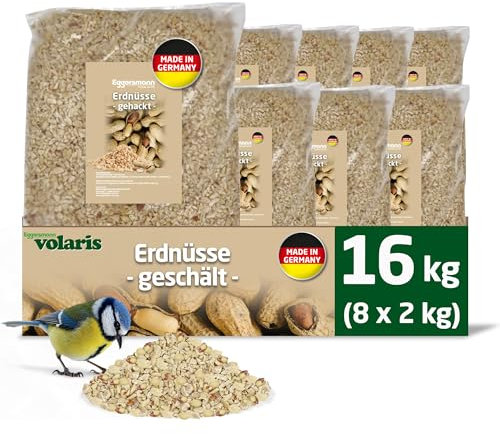 Eggersmann volaris Erdnüsse gehackt 8X 2 kg – Vogelfutter für Wildvögel Energie- & proteinreich – Gehackte Erdnusskerne frisch & naturbelassen – Hochwertiges Wildvogelfutter für Ganzjahresfütterung