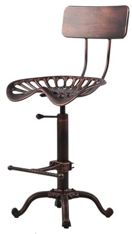BOKKOLIK Industrieller Traktorsitz, Barhocker, 54,9–69,8 cm, höhenverstellbar, rustikaler Gusseisen-Esszimmerhocker mit Rückenlehne und Fußstütze für Zuhause, Küche, Kaffeehaus