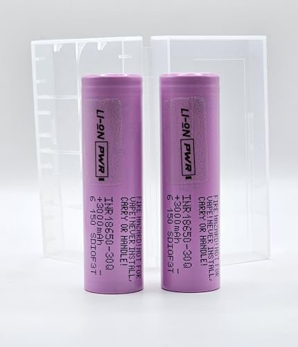 2x 3000mAh, 15A (25A max) 3.7V - SAM 30Q High Performance 18650 Flat Top Rechargeable Li-Ion Battery. Free case included. Versatile use. Maximum continuous discharge 55W. Case Included.