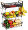 Yolispa Cesta de Frutas de 3 Niveles con 2 Soportes de plátano, Cesta de Verduras metálica para mostrador y Organizador Cocina,Fruteros de Cocina para plátanos, Soporte para Frutas y Verduras