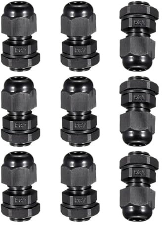 TA-VIGOR 9Pcs PG7 Cable Gland, IP68 Waterproof Adjustable Plastic Nylon Wire Connectors Gland Joints for 3mm-6.5mm Cables, Locknut Stuffing Glands with Locknut and Washer – Black