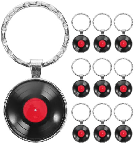 Ipetboom Portachiavi Accessorio Portatile Leggero 10 Pezzi Vintage in Vinile Disco in Lega di Zinco per Chiavi e Borse, per Appassionati di Musica e Varie Occasioni