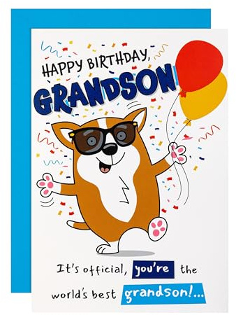 Hallmark Birthday Card for Grandson, Funny Pop Up, Dog Illustration, Blue | Mad as Cheese, Measures 22.8cm by 15.9cm, Bright Blue Envelope, Brown and Blue, Fully Recyclable