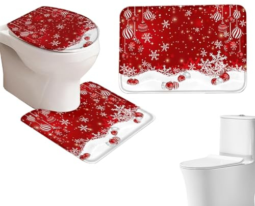Ahuuen Christmas Toilet Seat Cover - Toilet Lid Cover Christmas Bathroom Rug,Winter Holiday Scene Props Cartoon Floor Mat for Festive RV Hotel Hostel Apartment