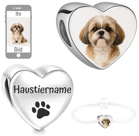2Burned Personalisierter 1x Schmuck mit Bild, Foto-Charm kompatibel mit europäischem Schlangenarmband, Liebe Herz Fügen Sie Ihr Bild hinzu, Eingravierter Text, Name, Edelstahl