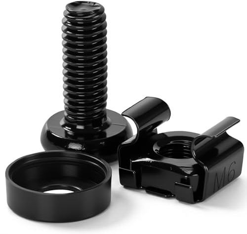 RVIEVJP 50 Pack M6 x 16mm Rack Mount Cage Nuts, Screws & Washers for Server Cabinet, Network Rack Accessories, Routers - Free Self-Locking Cable Ties