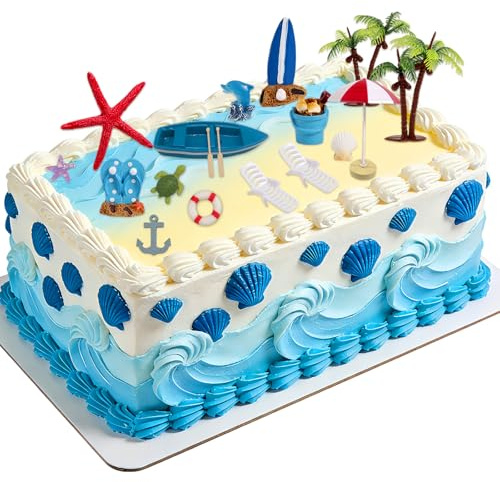 18St Strand Kuchen Deko, Stuhl Sonnenschirm Palme Sommerliche Hawaii Kuchen Deko für Geburtstag Babyparty Poolparty