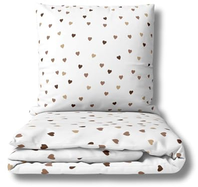 MTOnlinehandel Herzen Bettwäsche 135x200 + 80x80 – kuscheliger Flanell/Biber aus 100% Baumwolle, Öko-Tex Zertifiziert, Reißverschluss Little Heart Paris Print (135x200) Valentinstag Geschenkidee
