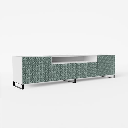 MEBLINI TV-Schrank 200cm Lang - Fernsehschrank - TV Lowboard Industrial - Unterschrank für Fernseher - TV-Unterschrank - TV-Schrank - CALIO - 200x41x53cm - Weiß Matt/Grün Matt