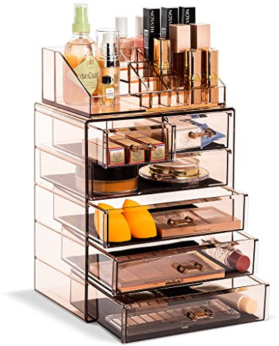Sorbus Clear Cosmetic Makeup Organizer - Make Up & Jewelry Storage, Case & Display - Spacious Design - Great Holder for Dresser, Bathroom, Vanity & Countertop (4 Large, 2 Small Drawers) [Bronze Glow]