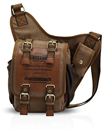 FANDARE Retro Brusttasche Leinwand Umhängetasche Herren Sporttasche Rucksack Schultertasche Daypacks Grosse Sling Bag für Outdoor Reisen Wandern Radfahren Bergsteigen Reisen Dauerhaft Khaki