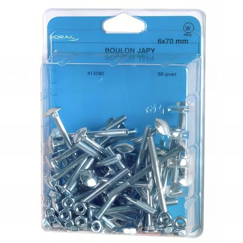 Blister de 25 boulons tête ronde collet carré TRCC 6 x 60 mm - Zingué - BTRCC0606002CP25