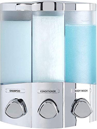 Trio - Chrome finish- Soap Dispenser corner or flat wall, 3 x 400ml chambers, no screws needed