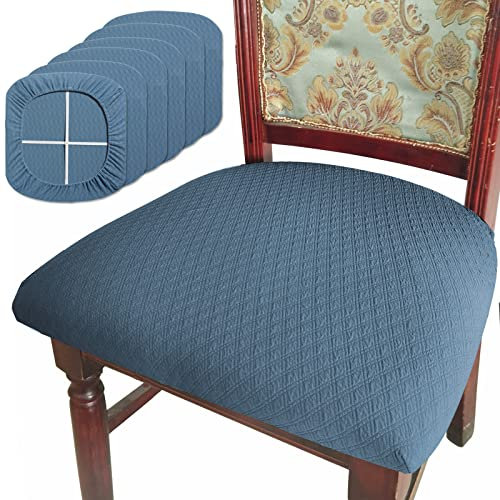 BUYUE Juego de 6 fundas de asiento para sillas de comedor, TPU no mezclado, tela jacquard amigable, elástica, lavable, para cojines de asiento de cocina, color azul cielo, 6 unidades