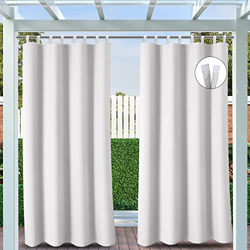 Clothink Outdoor Vorhänge Wasserfest Sonnenschutz Winddicht mit Klettband Oben für Terrasse Garten Balkon Familienhaushalte einfache Montage farbecht haltbar(132x245cm, 1 Stück, Grau-Weiß)