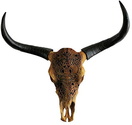MichaelNoll Stierkopf Bullenkopf Bullenschädel Stier Hörner Geweih Wanddekoration Polyresin Riesig Luxus Groß - Moderne Wanddeko für Schlafzimmer oder Wohnzimmer - Deko Dekoration - XXL 72 cm