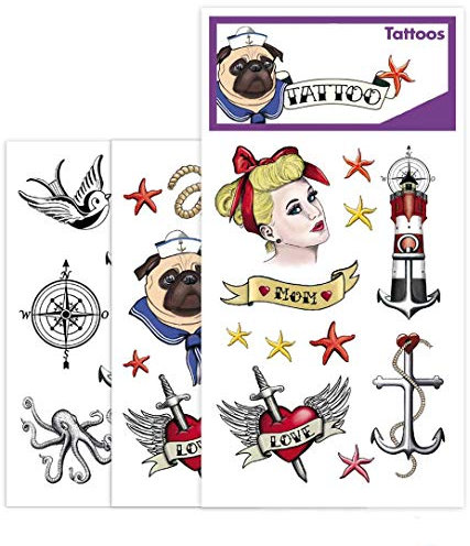 KarnevalsTeufel Hautaufkleber Nostalgie Tattoos Retro Kindertattoos Sticker Abziehbilder Klebe-Tattoos 3 Bögen Versch. Motive