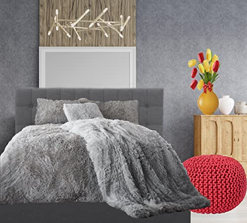 Comfort Collections Teddy Hug & Snug Cuddles Fleece Duvet Quilt Cover Bedding Set With Matching Pillowcase Warm and Cosy Silver Bedding Set Double 200cm x 200cm Approximately.