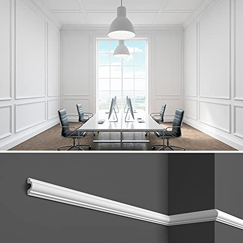 Cornici per parete boiserie, 12 metri di profilo decorativo 3d, in duropolimero bianco rigido(meglio del polistirolo e gesso), da applicare a muro, 12 pezzi da 1 metro (HCR 501)