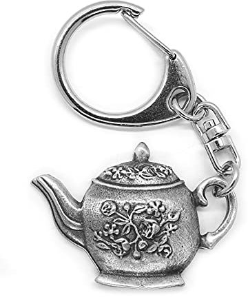 Tea Pot Push Gate Keyring with Lemon Burlap Pouch