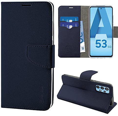 N NEWTOP Cover Compatibile con Samsung Galaxy A53 5G, HQ Lateral Custodia Libro Flip Chiusura Magnetica Portafoglio Simil Pelle Stand (Blu)