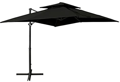 Ampelschirm Ampelsonnenschirm, Quadratisch, 360° Schwenkbar, Kurbelbedienung und Lüftung, UV-Schutz, Aluminium Mast, Gartenschirm Marktschirm 250x250 cm Schwarz