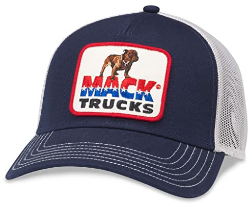 AMERICAN NEEDLE Mack Trucks Patch Unisex verstellbare Snapback Baseballmütze, Valin-Aufnäher aus Twill, Elfenbein/Marineblau, Einheitsgröße