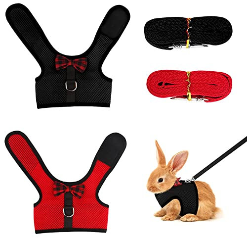 2 Stück Haustier Geschirr und Leine, Verstellbares Hasen Geschirr, Softgeschirr mit Leine für Kaninchen, Kaninchen Geschirrleine, für Kaninchen, Eichhörnchen, Bunny Ferret, Chinchillas