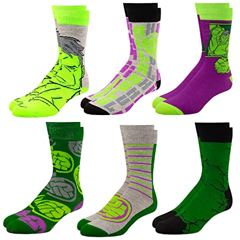 Marvel Legends Socken für Jungen & Herren, 6er-Pack Socken für Herren und Jungen, Sportsocken, Sportsocken für Jungen, Hulk, Medium