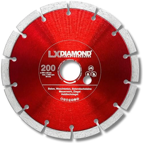 LXDIAMOND Diamant-Trennscheibe 200mm x 30,0mm - für Schneidetische, Brückensägen - Diamantscheibe zum Trennen von Stein, Beton, Ziegel, Mauerwerk - 200 mm Steinscheibe in Profi Qualität