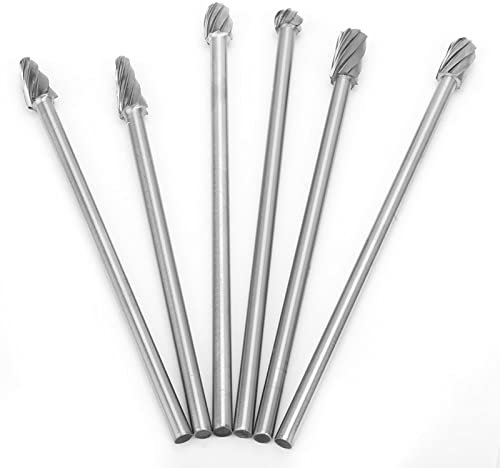 Yuecoom Hartmetall-Frässtift-Set, 6 Stück 6 mm 1/4-Zoll-Schaft, Aluminium-Rotationsgrat, extra lang, 150 mm Fräser