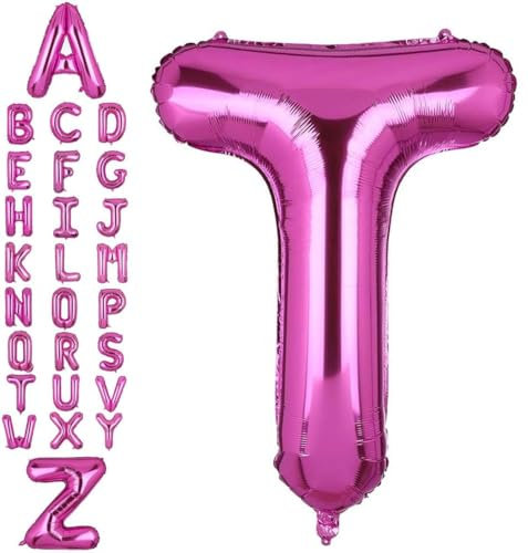 Happium Ballon à air en forme de lettre T majuscule de 35,6 cm en mylar pour décoration de fête d'anniversaire, fête prénatale (lettre T) rose vif