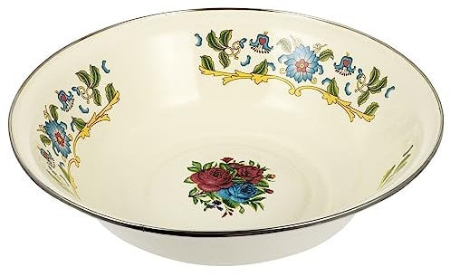 YARNOW Waschschüssel Emaille Schüssel Vintage Rührschüssel Suppenschüssel Emaillegeschirr Salatschüssel Retro Waschbecken Popcornschüssel Rundes Serviertablett Home Kitchen Gadget 30Cm Fußbadewanne
