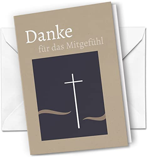 Danksagungskarten Trauer – 10 Klappkarten mit Umschlägen – Motiv: Mitgefühl Danke Kreuz – Trauerkarten Danksagung mit Text – Dankeskarten Trauer nach Beerdigung