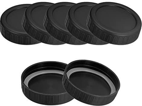 sourcing map Mason Jar Lids, 10pcs - Plastic Storage Lids with 10pcs Silicone Ring, Regular Mouth Leak Proof Fits Canning Lids (Black)
