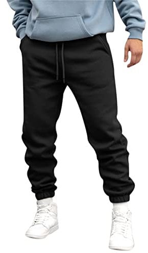 Herren Jogginghose Trainingshose Sporthose Sweathose Fitnesshose Freizeithose Lang mit Reissverschluss Taschen und Kordelzug(Black,XL)