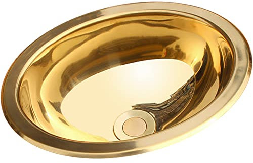 WhfPs Goldene ovale Spüle, Küchenspüle, Edelstahlspüle, Unterbau-Küchenspüle, Aufsatzmontage, bündige Montage, Badewanne, Einzelwaschbecken (Farbe: A, Größe: 33,5 x 27 x 12 cm)
