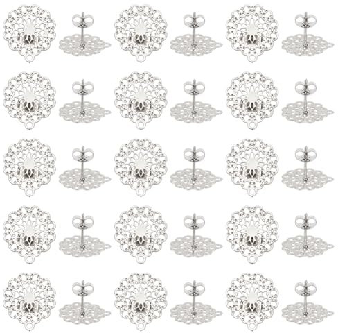 UNICRAFTALE 30 Stk 304 Edelstahl Blumen Ohrstecker Böhmische Hohle Flache Filigrane Ohrringe Mit Loch Ohrmuttern Metall DIY Ohrringzubehör Für Ohrringe Und Schmuck Herstellung