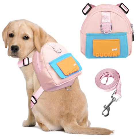 DoggieKit Dog Backpack for Small Dogs to Wear,Cute Pet Puppy Harness Backpacks with Leash Adjustable Dog Self Carrier Bag for Travel Hiking Daily Walking (M, Pink)