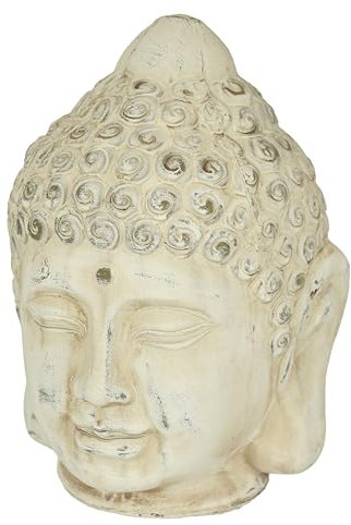 Flair Flower Buddha Kopf Statue Antik-Optik Dekofigur Büste Ornament Asiatische Feng-Shui Zen Deko Outdoor Gartendeko Buddhastatue Keramikfigur Deko-Figur Deko-Objekt Accessoire, 20cm