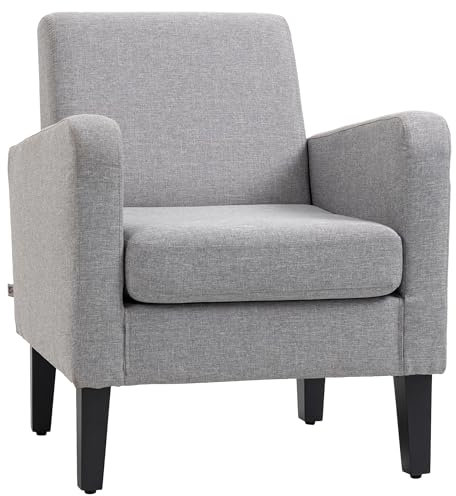 HOMCOM Modern Wingback Living Room Chair, Upholstered PU Leather Accent Armchair, Single Sofa Chair with Lounge Seat and Wood Legs for Bedroom/Office/Reading Spaces, Light Grey
