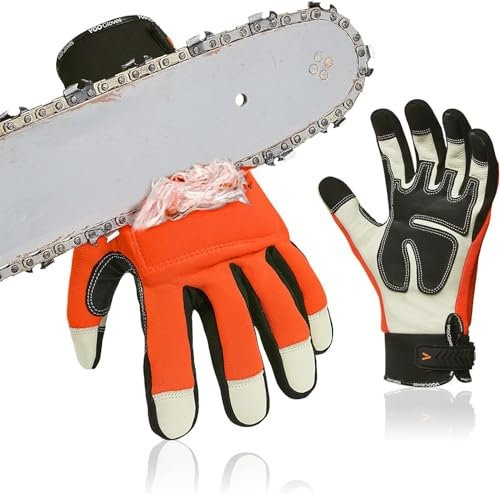 Vgo... 1 paire de gants en cuir de vachette pour tronçonneuse, protection 12 couches contre les tronçonneuses, gants de sécurité pour le travail, gants de mécanicien (CA9760CS)