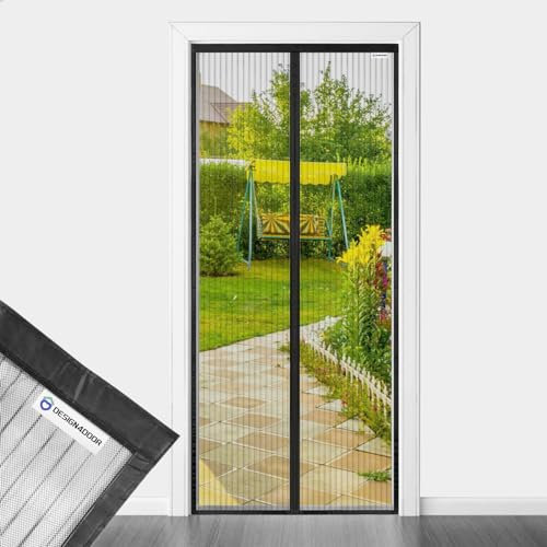 DESIGN4DOOR Zanzariera Magnetica 140 x 250 cm per Porta Finestra, Ultima Versione di Tenda Zanzariera con Magneti, Proteggete la Vostra Famiglia Dalle Zanzare, Nero