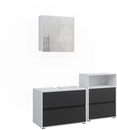 Vicco Badezimmer-Set Maltin, Badezimmerschrank-Set, Weiß/Anthrazit, 3 Teile