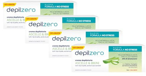 Crema Depilatoria, ASCELLE & BIKINI, Per Tutti i Tipi Di Pelle, Anche Quelle Più Sensibili. Con Hydra+ Complex Ad Azione Emoliente Ed Aloe Vera 100ml (4 Unità)